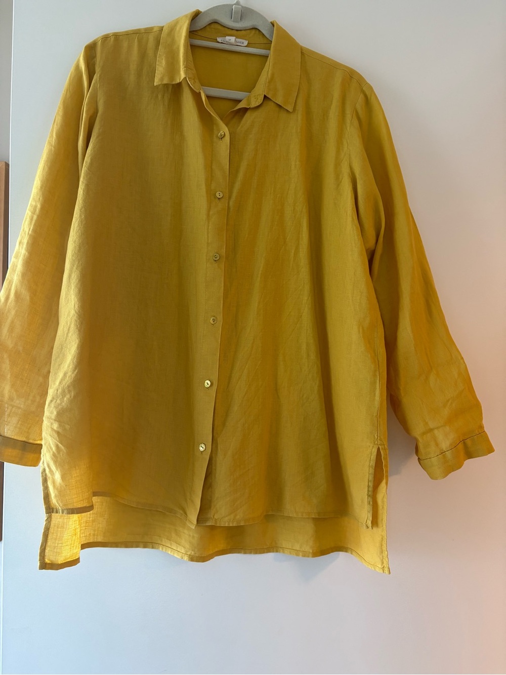 Eileen Fisher Mustard Yellow Linen Button-Up Shirt